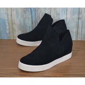 Steve Madden Women’s Black Suede Slip On Wedge Platform Sneaker Bootie Size 11